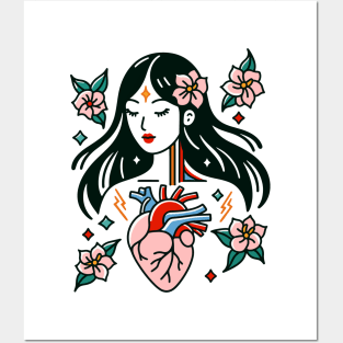 Woman Blossom Heart Posters and Art